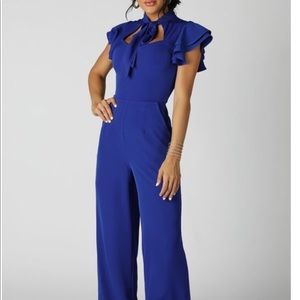 TIE-NECK RUFFLE CAP SLEEVE JUMPSUIT NWT